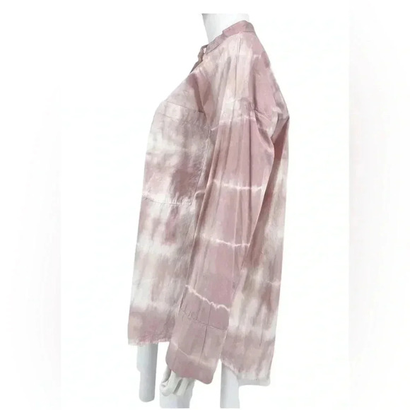 NWOT, ZARA, Oversized Pink Tie Dye Button Down Long Sleeve Blouse, Small - Picture 3 of 8